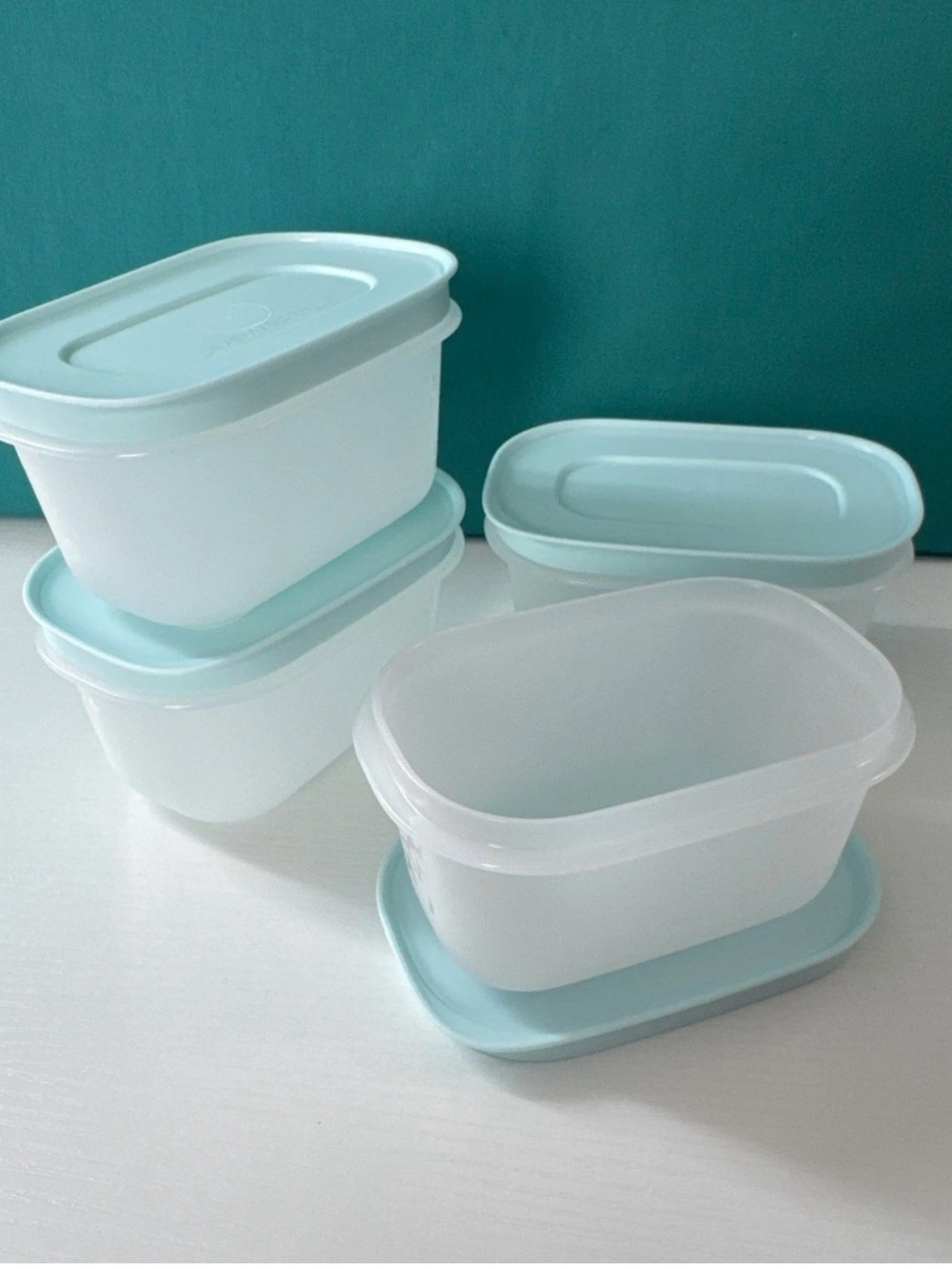 New Tupperware Mini Freezer Mates Plus Snowflake Set of 4 Blue Seals